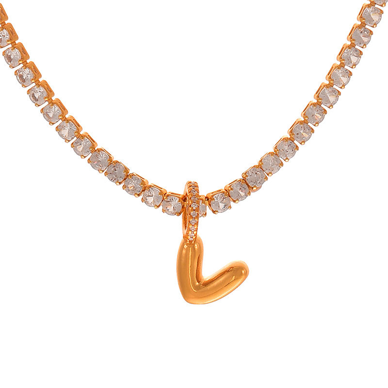 Fashion A Copper Inlaid Zircon 26 Letter Pendant Necklace