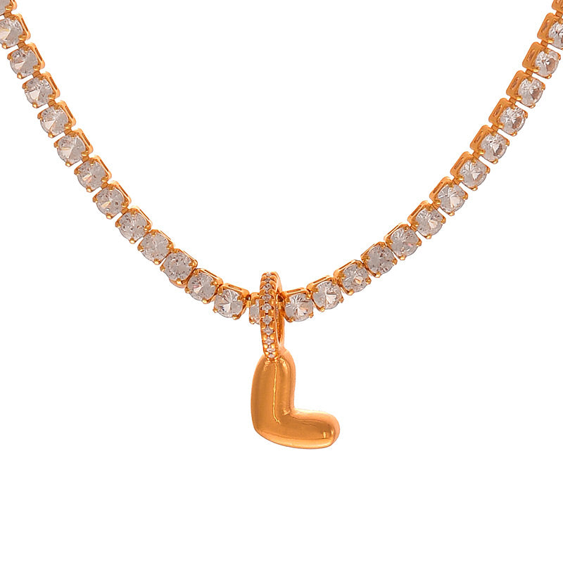 Fashion A Copper Inlaid Zircon 26 Letter Pendant Necklace