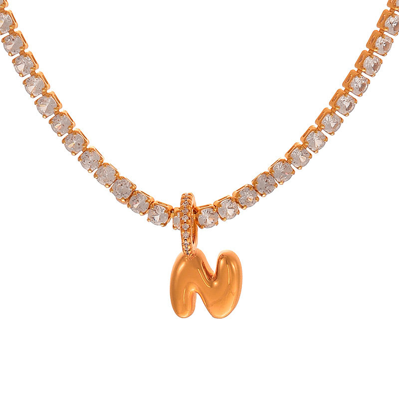 Fashion A Copper Inlaid Zircon 26 Letter Pendant Necklace