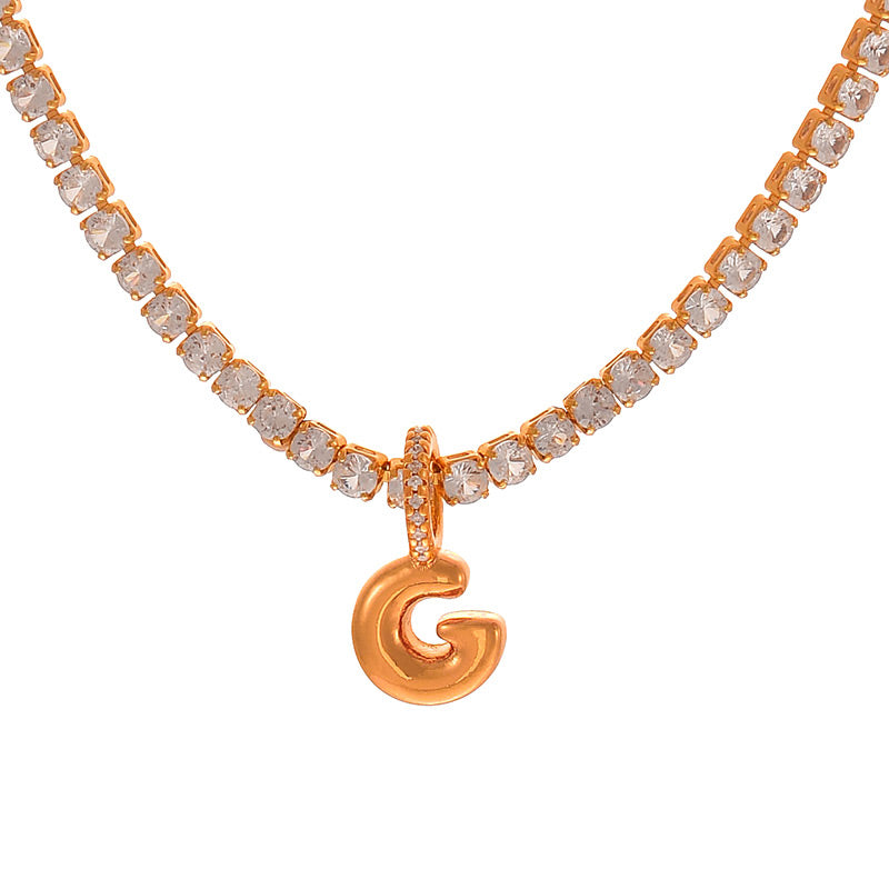 Fashion A Copper Inlaid Zircon 26 Letter Pendant Necklace
