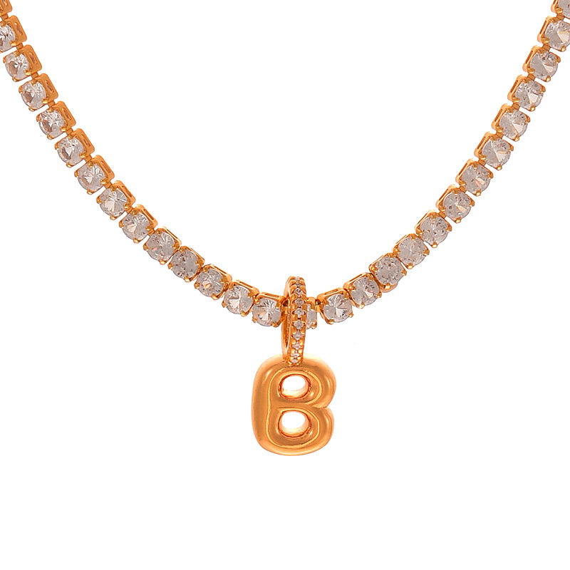 Fashion A Copper Inlaid Zircon 26 Letter Pendant Necklace