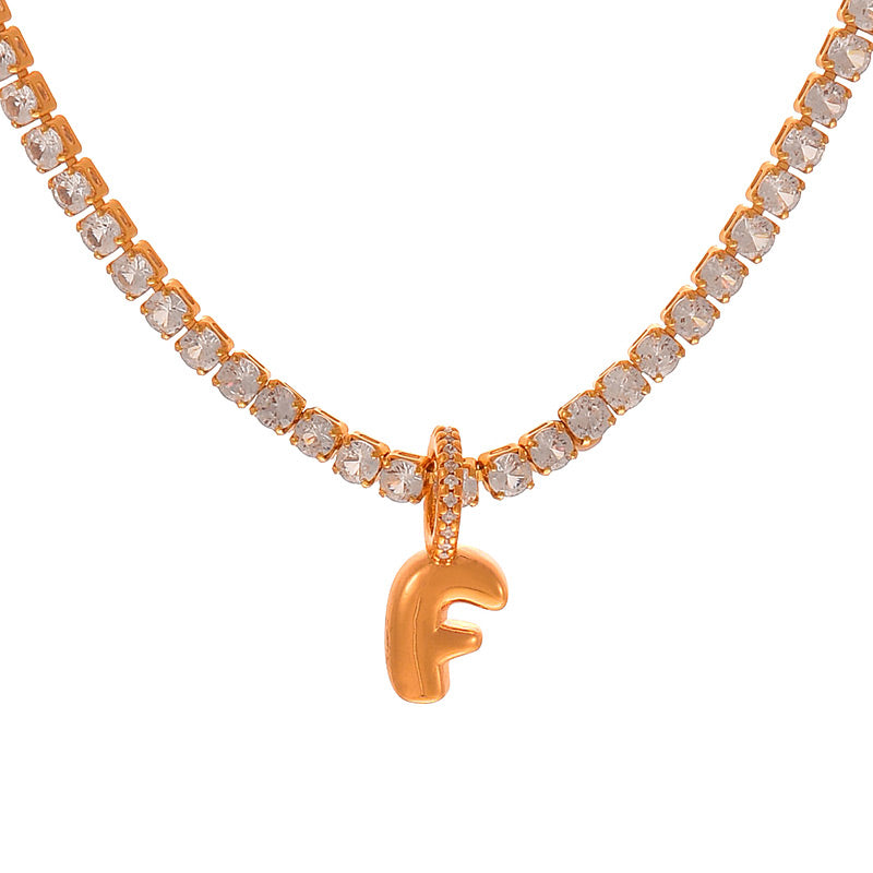 Fashion A Copper Inlaid Zircon 26 Letter Pendant Necklace