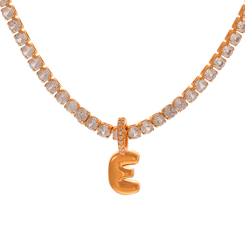 Fashion A Copper Inlaid Zircon 26 Letter Pendant Necklace