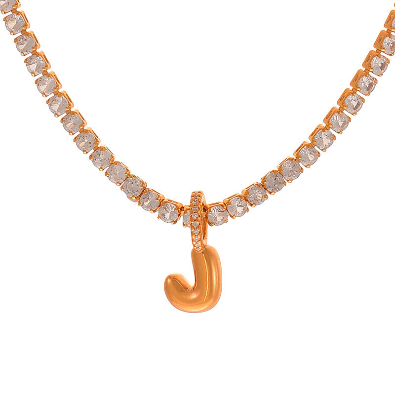 Fashion A Copper Inlaid Zircon 26 Letter Pendant Necklace
