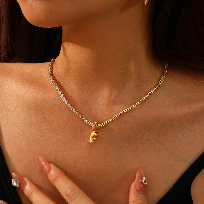 Fashion A Copper Inlaid Zircon 26 Letter Pendant Necklace
