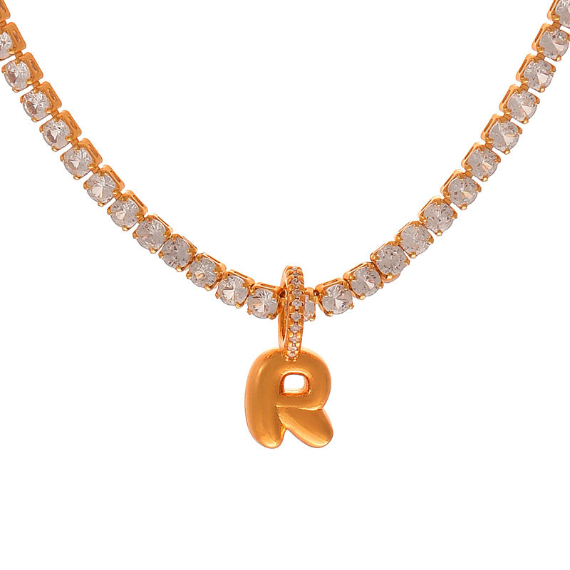 Fashion A Copper Inlaid Zircon 26 Letter Pendant Necklace