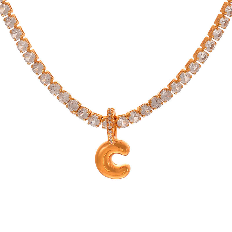 Fashion A Copper Inlaid Zircon 26 Letter Pendant Necklace