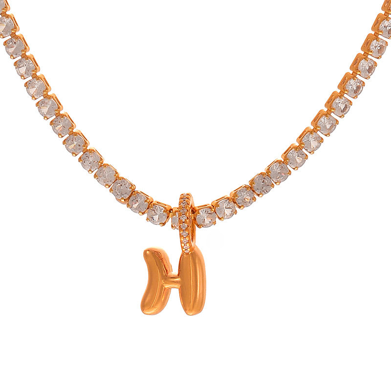 Fashion A Copper Inlaid Zircon 26 Letter Pendant Necklace