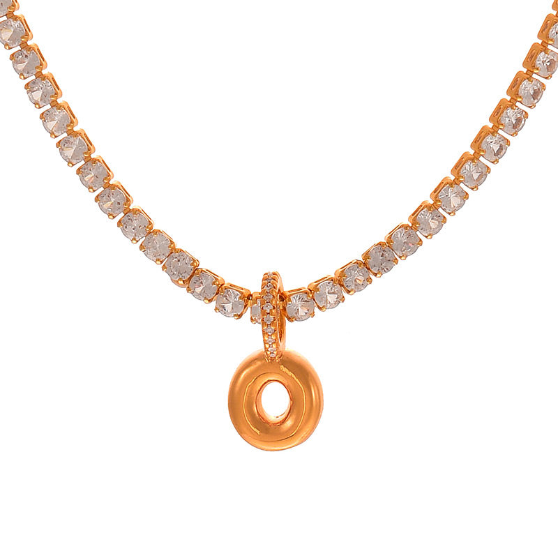 Fashion A Copper Inlaid Zircon 26 Letter Pendant Necklace
