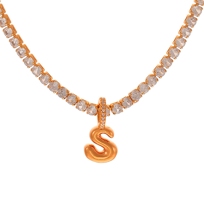 Fashion A Copper Inlaid Zircon 26 Letter Pendant Necklace