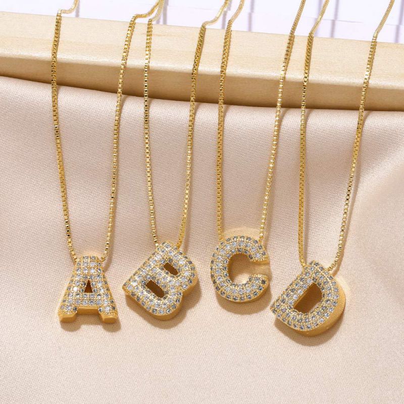 Fashion A Copper Inlaid Zirconium 26 Letter Necklace