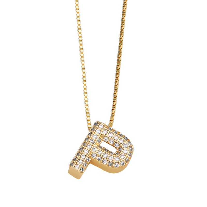 Fashion A Copper Inlaid Zirconium 26 Letter Necklace