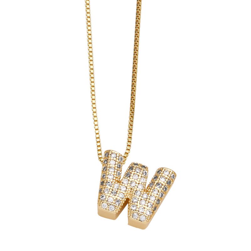 Fashion A Copper Inlaid Zirconium 26 Letter Necklace