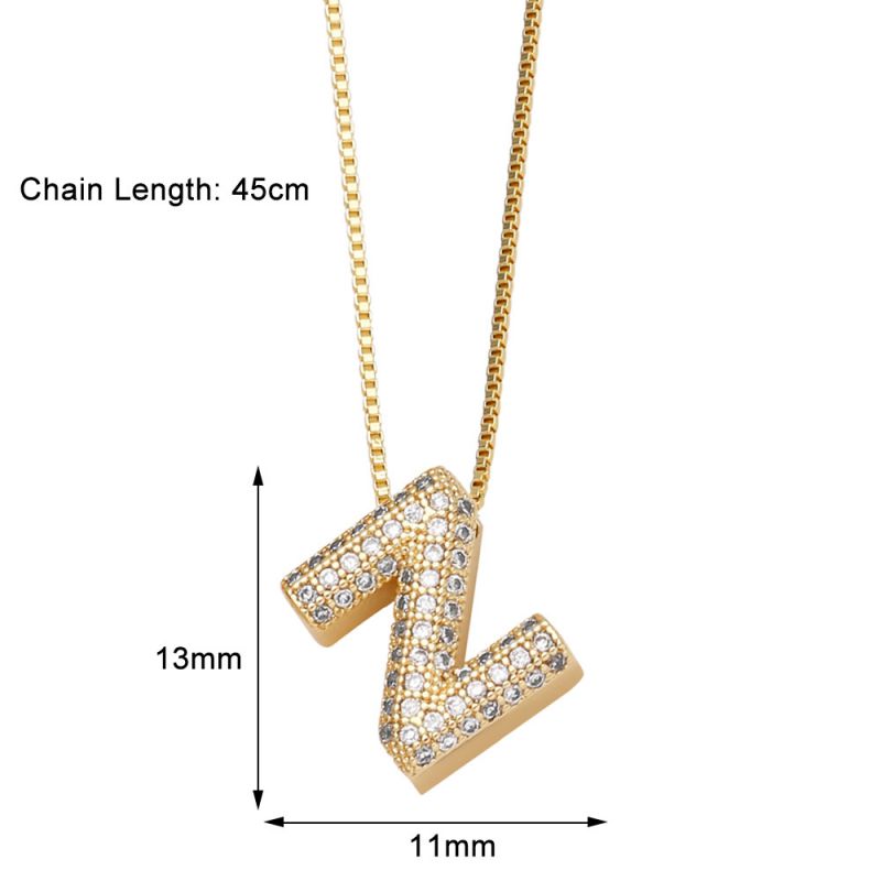 Fashion A Copper Inlaid Zirconium 26 Letter Necklace