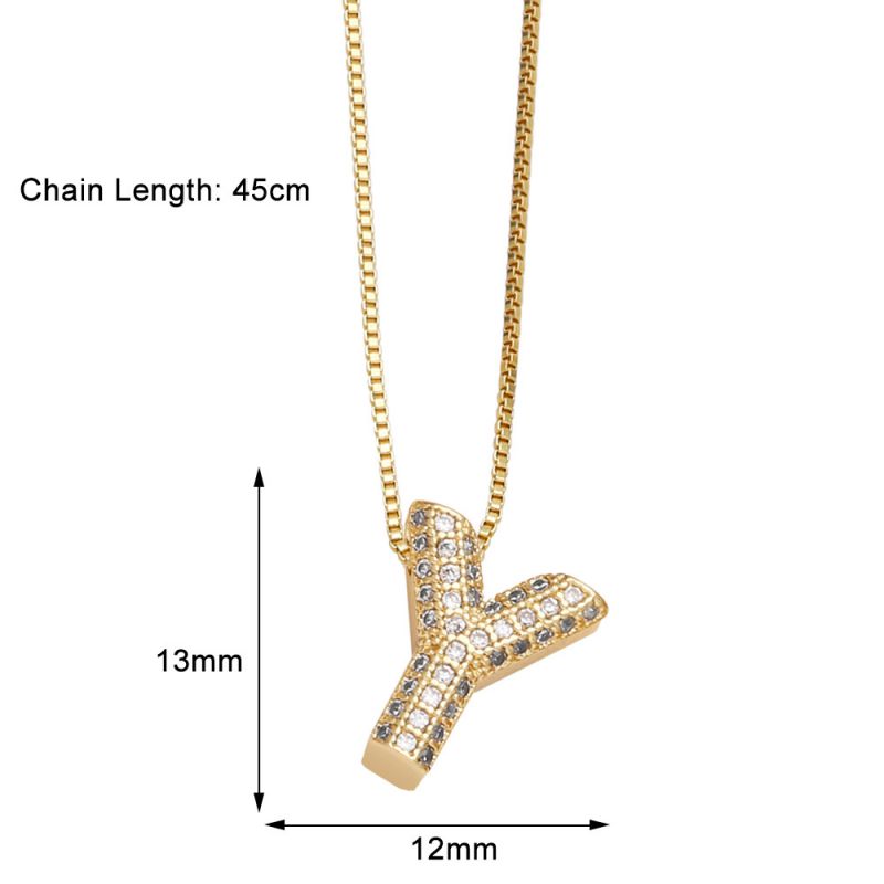 Fashion A Copper Inlaid Zirconium 26 Letter Necklace