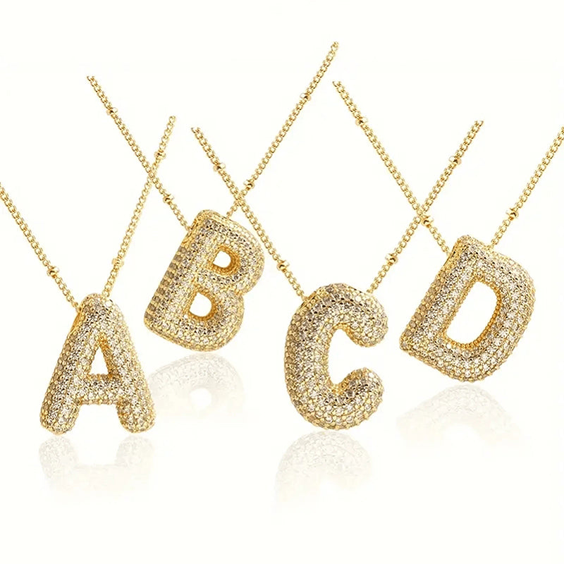 Fashion A Full Zircon Letter Titanium Steel Inlaid With Zirconium 26 Letter Necklace