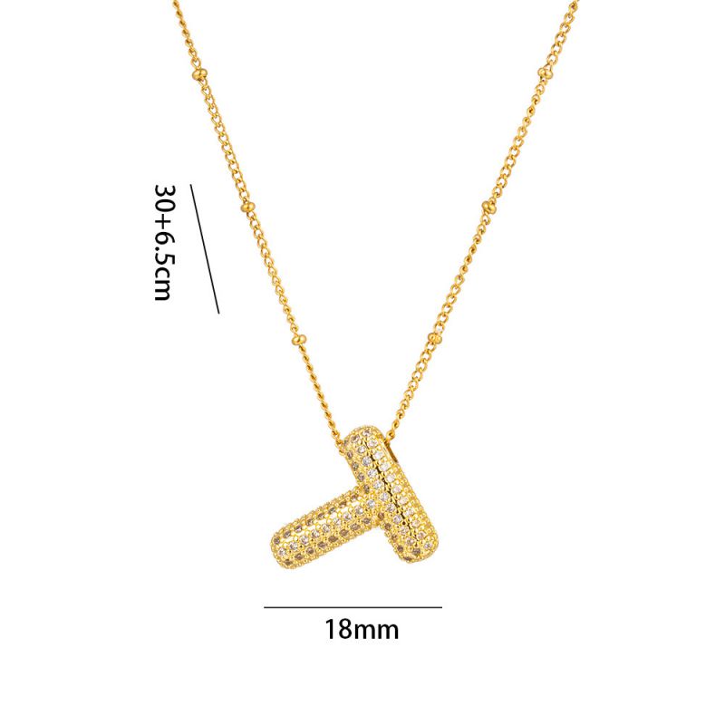 Fashion A Full Zircon Letter Titanium Steel Inlaid With Zirconium 26 Letter Necklace