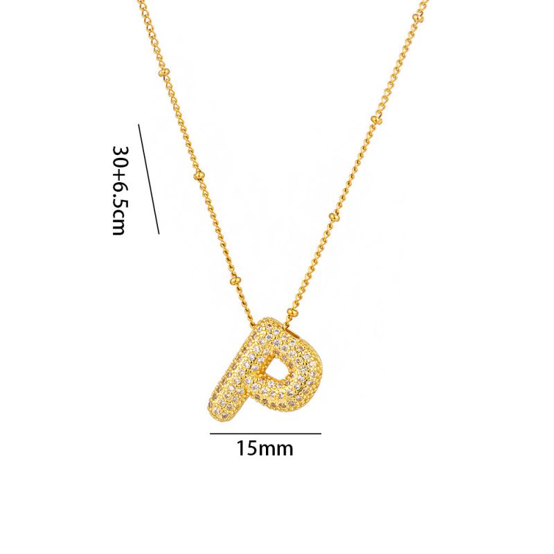 Fashion A Full Zircon Letter Titanium Steel Inlaid With Zirconium 26 Letter Necklace