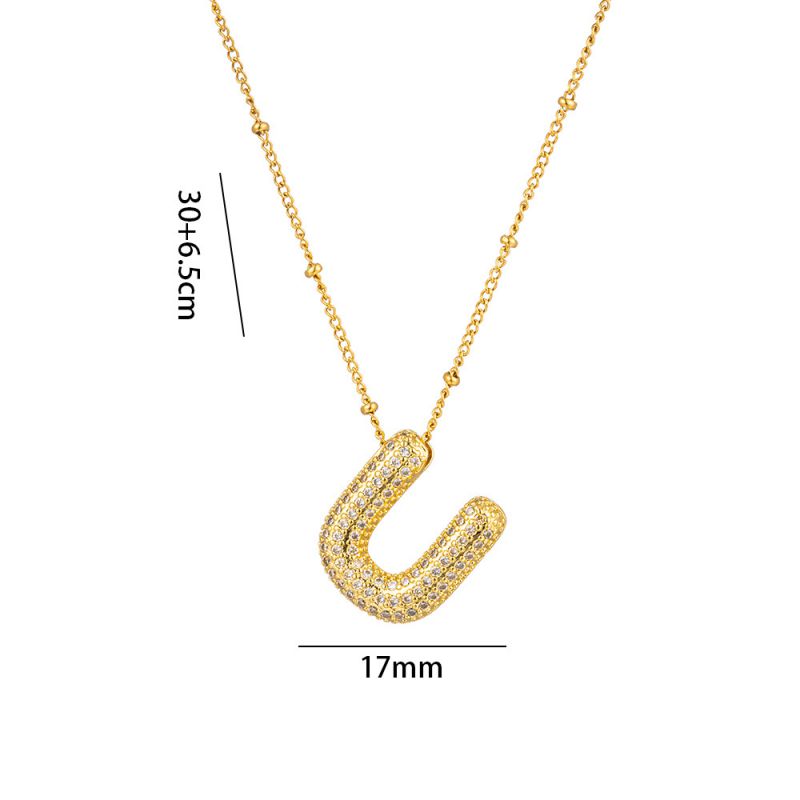 Fashion A Full Zircon Letter Titanium Steel Inlaid With Zirconium 26 Letter Necklace