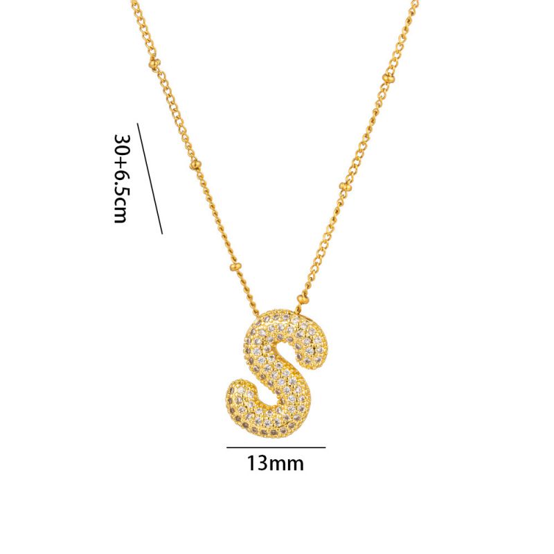 Fashion A Full Zircon Letter Titanium Steel Inlaid With Zirconium 26 Letter Necklace