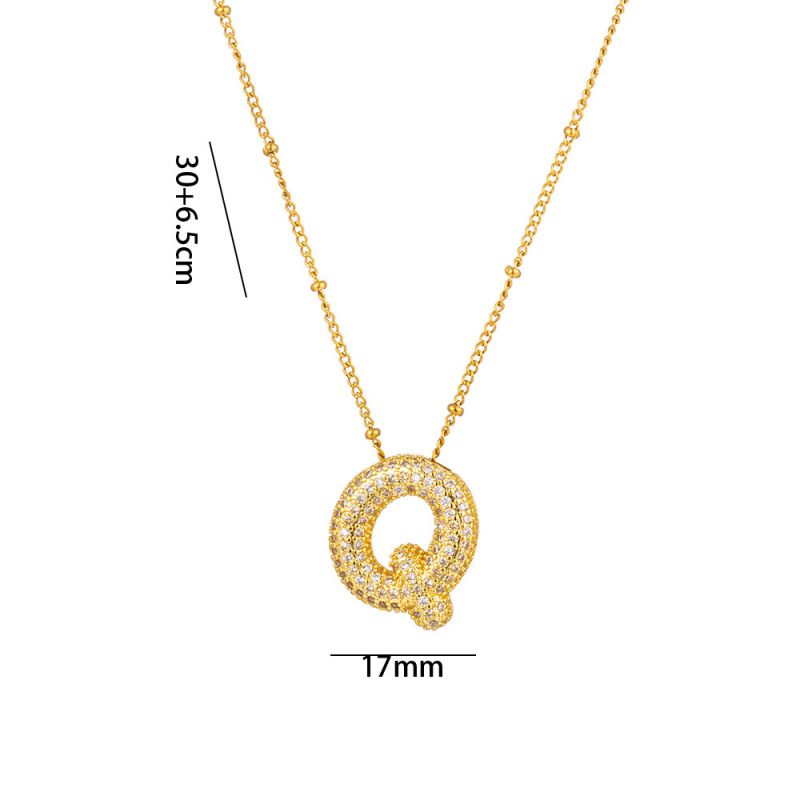 Fashion A Full Zircon Letter Titanium Steel Inlaid With Zirconium 26 Letter Necklace