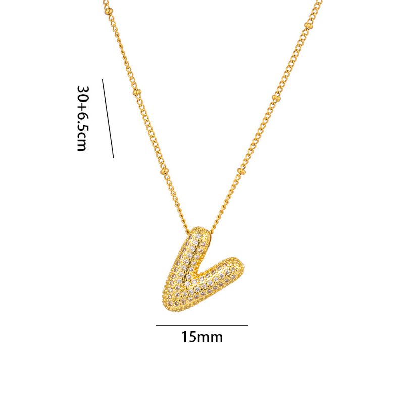 Fashion A Full Zircon Letter Titanium Steel Inlaid With Zirconium 26 Letter Necklace