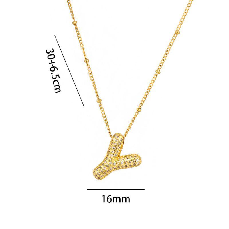Fashion A Full Zircon Letter Titanium Steel Inlaid With Zirconium 26 Letter Necklace