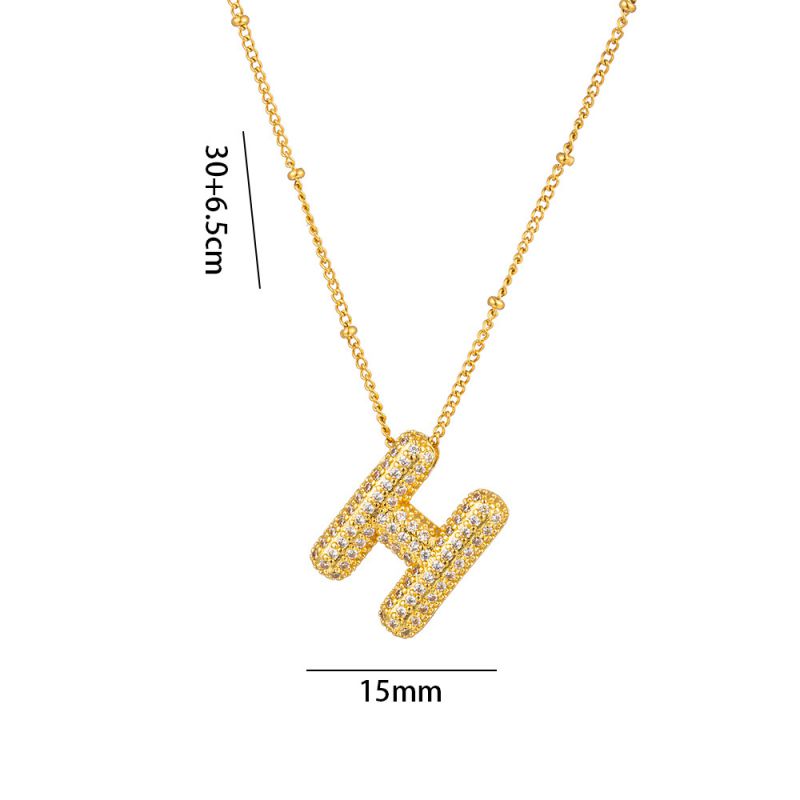 Fashion A Full Zircon Letter Titanium Steel Inlaid With Zirconium 26 Letter Necklace