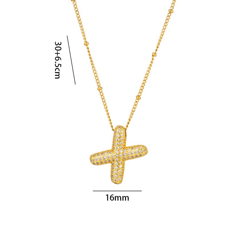 Fashion A Full Zircon Letter Titanium Steel Inlaid With Zirconium 26 Letter Necklace