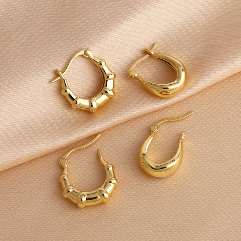 Fashion A Gold-plated Copper Geometric Bamboo Round Earrings