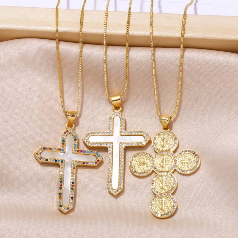Fashion B Copper Inlaid Zirconium Cross Necklace