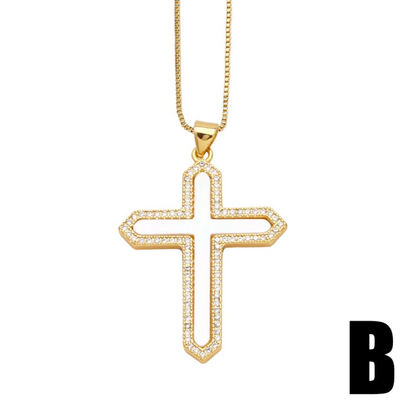 Fashion B Copper Inlaid Zirconium Cross Necklace