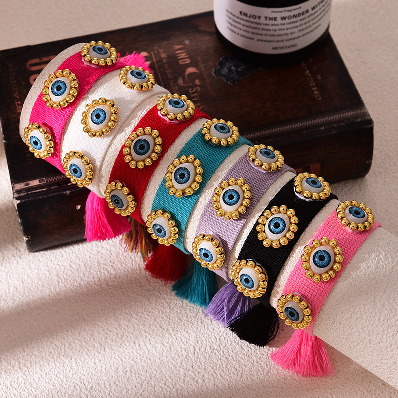 Fashion Black Beaded Copper Bead Eye Braided Tassel Bracelet