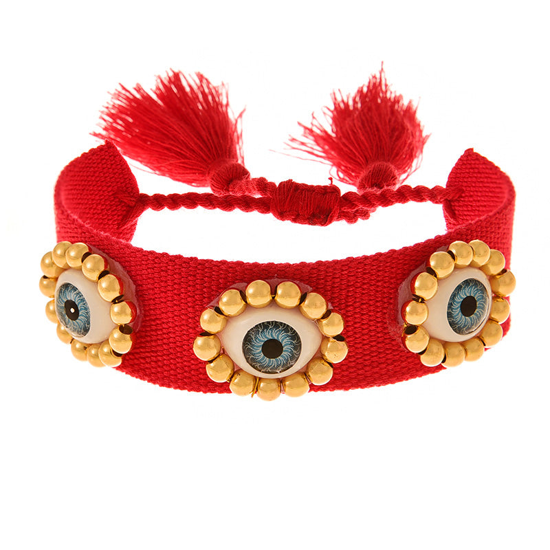 Fashion Black Beaded Copper Bead Eye Braided Tassel Bracelet