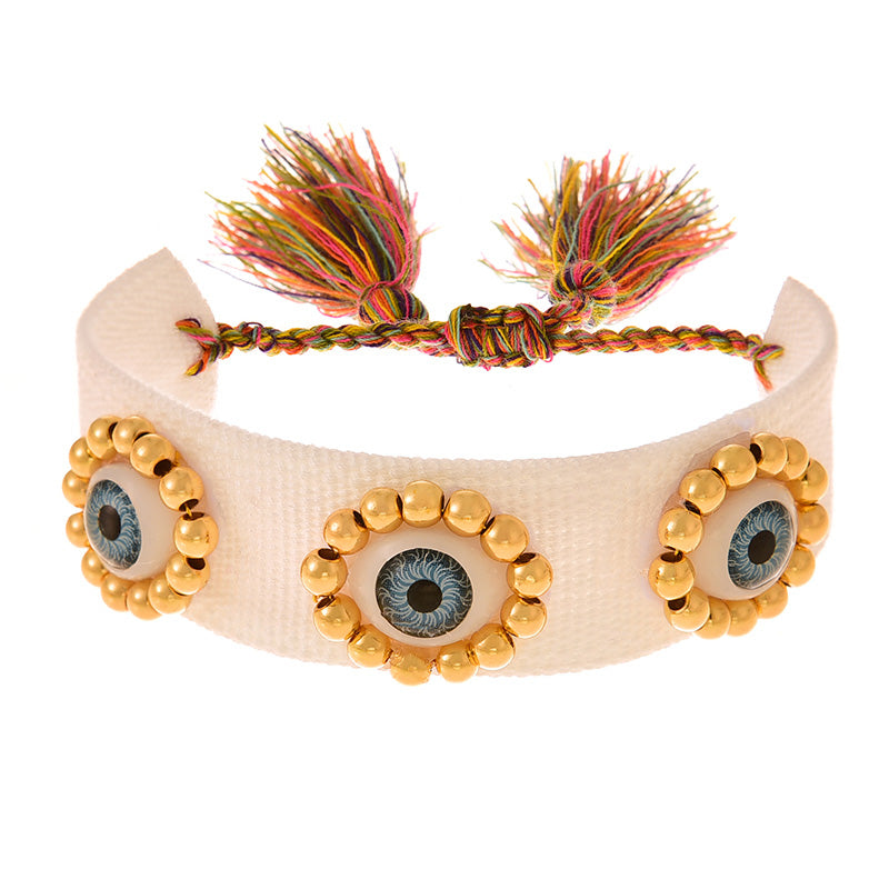 Fashion Black Beaded Copper Bead Eye Braided Tassel Bracelet