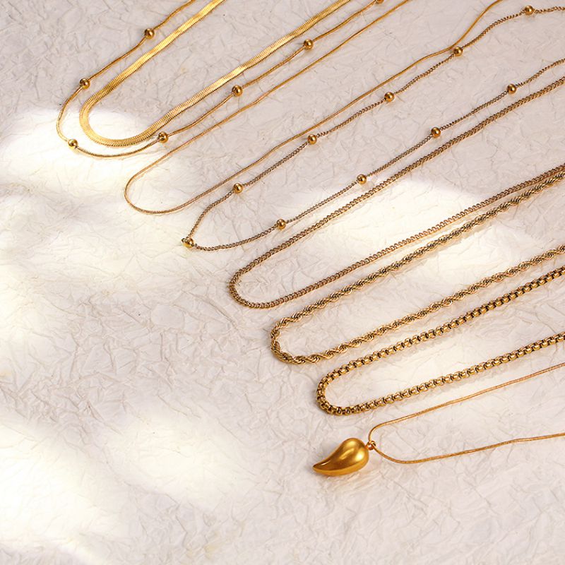 Fashion Blade Chain Plus Snake Chain Gold Stainless Steel Gold Plated Chain Double Layer Necklace