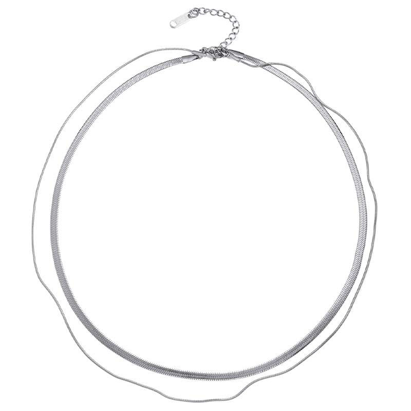 Fashion Blade Chain Plus Snake Chain Gold Stainless Steel Gold Plated Chain Double Layer Necklace