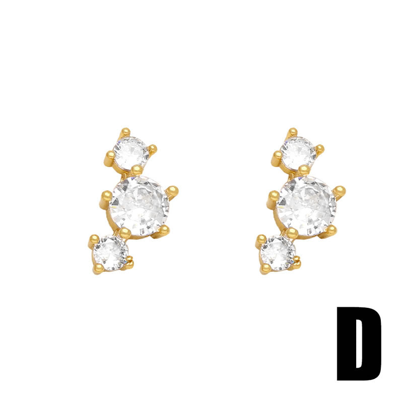 Fashion C Zirconia Star And Moon Stud Earrings In Copper
