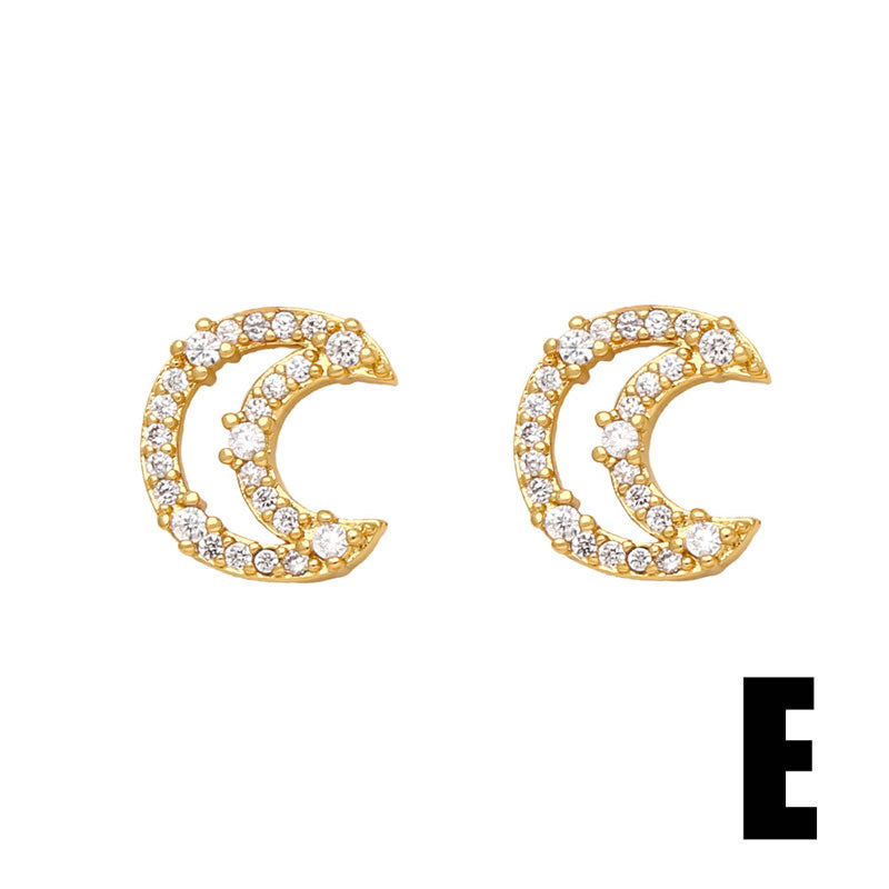 Fashion C Zirconia Star And Moon Stud Earrings In Copper