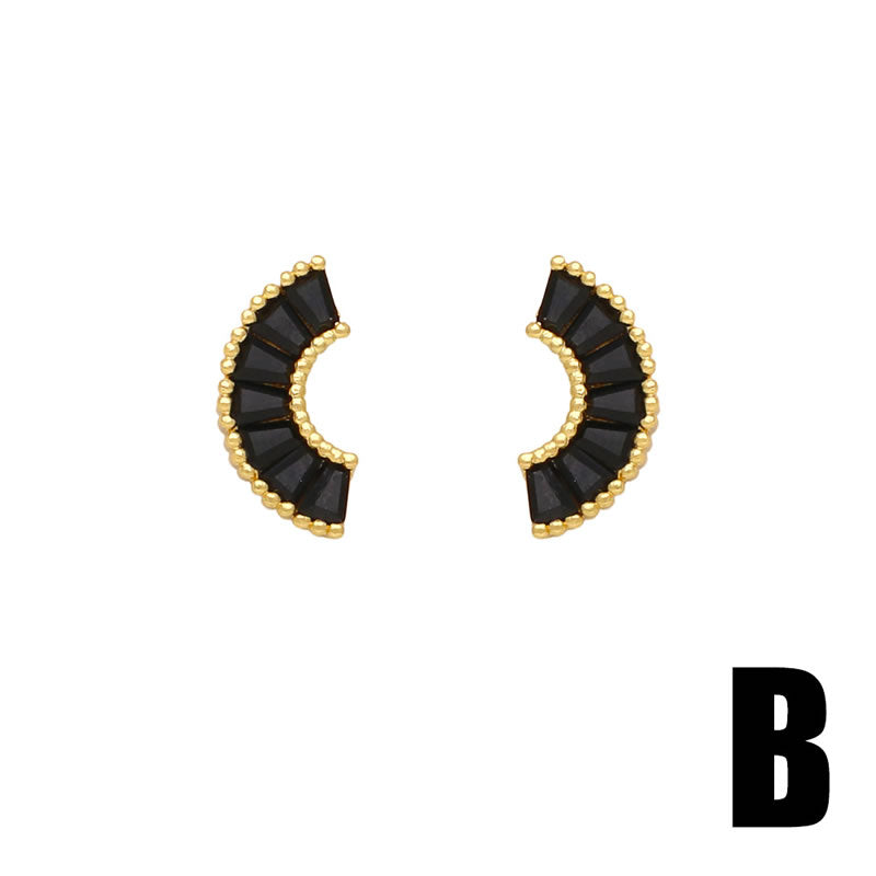 Fashion C Zirconia Star And Moon Stud Earrings In Copper