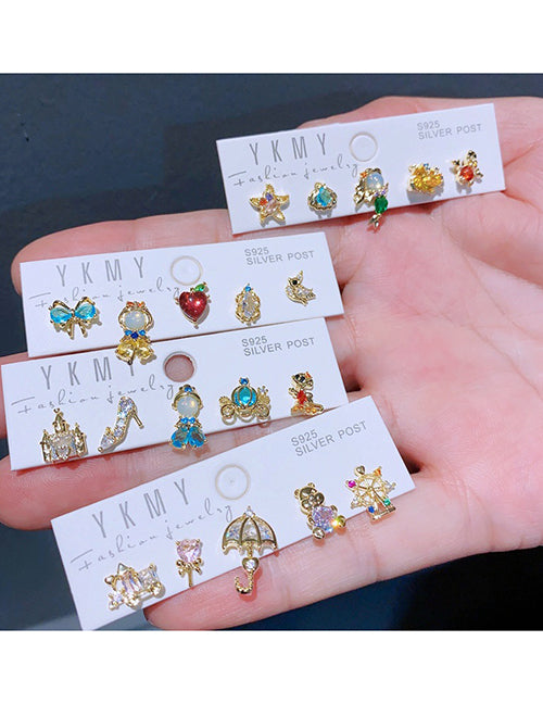 Fashion Cinderella Copper Paved Zirconia Princess Heels Castle Earring Set