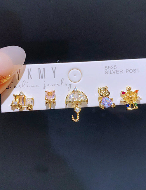 Fashion Cinderella Copper Paved Zirconia Princess Heels Castle Earring Set