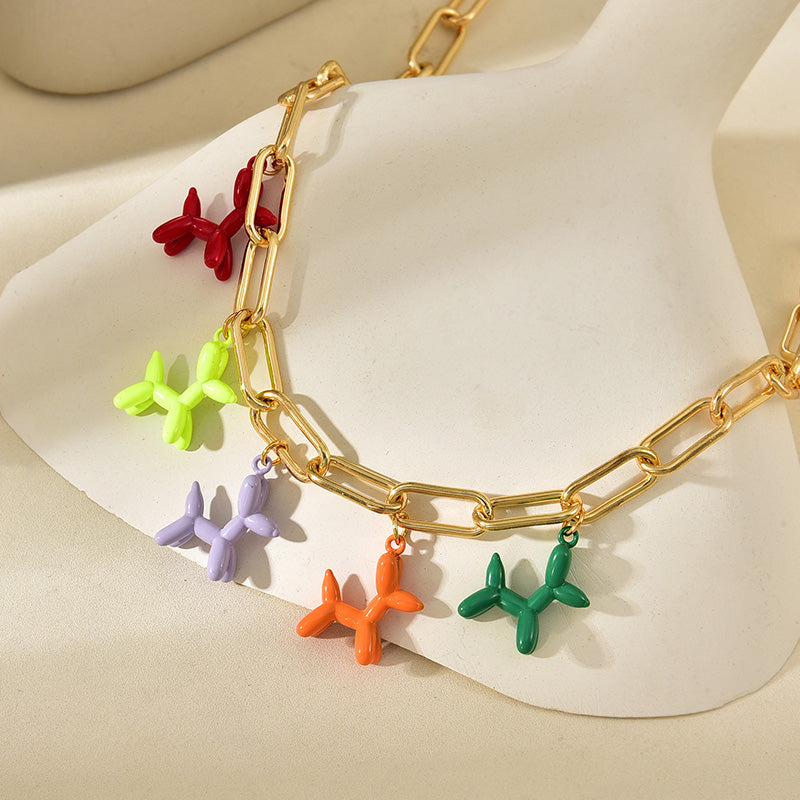Fashion Color Copper Contrast Color Balloon Dog Pendant Necklace