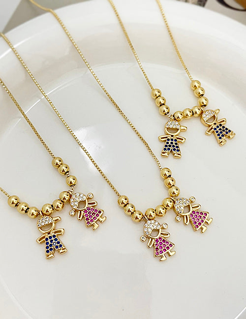Fashion Color Copper Inlaid Zirconium Beaded Boy Girls Pendant Necklace