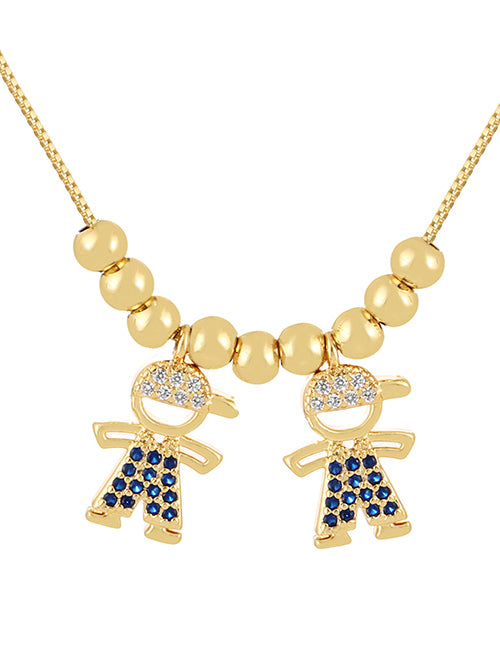 Fashion Color Copper Inlaid Zirconium Beaded Boy Girls Pendant Necklace