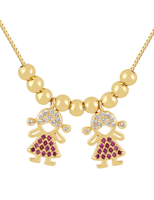 Fashion Color Copper Inlaid Zirconium Beaded Boy Girls Pendant Necklace