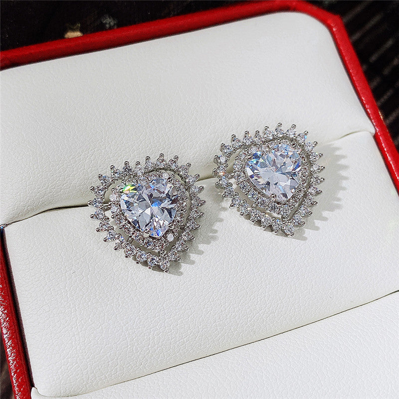 Fashion Colorful Brass And Diamond Heart Stud Earrings