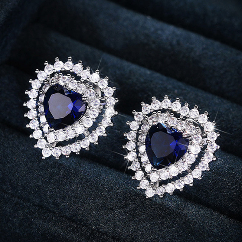 Fashion Colorful Brass And Diamond Heart Stud Earrings