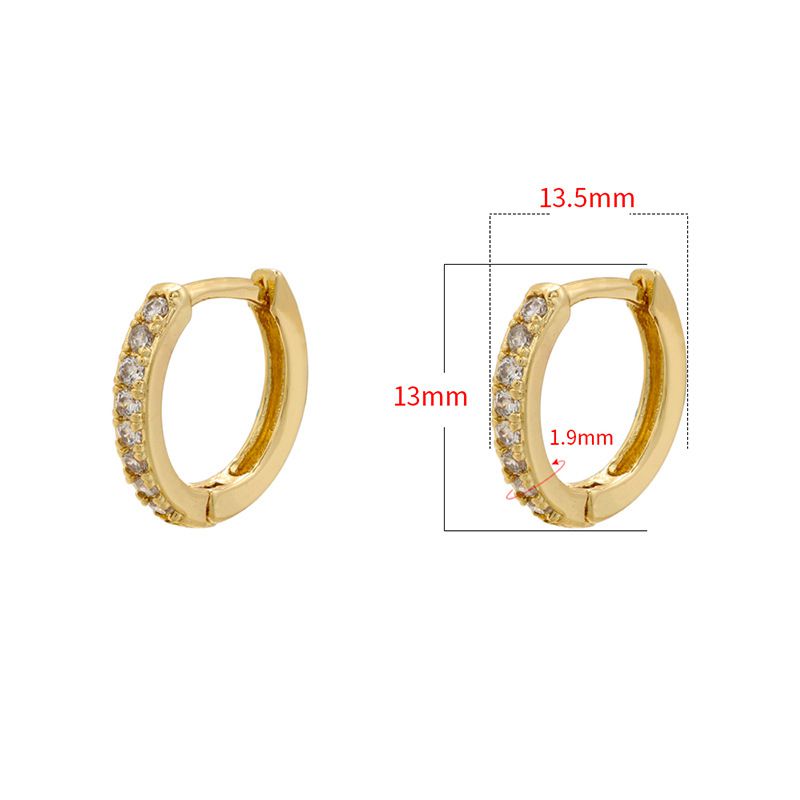 Fashion Gold 10mm 1 Pair Copper Inlaid Zirconium Round Earrings