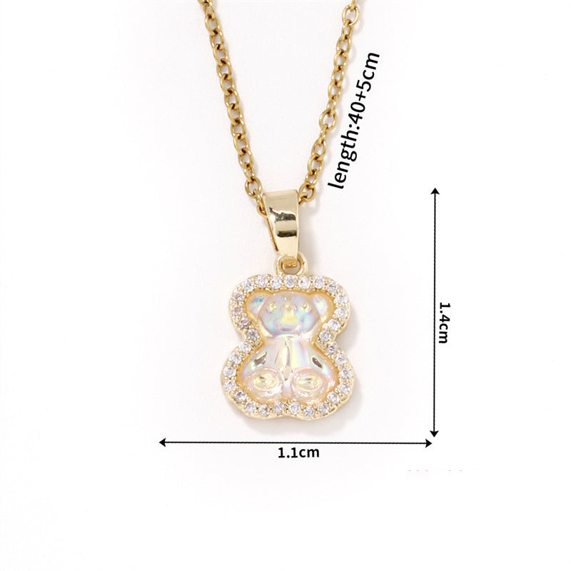 Fashion Gold - 3 Stainless Steel Dinosaur Necklace With Zirconium